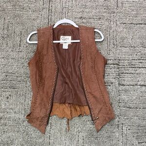 Brown Suede Vest with Stud Accents